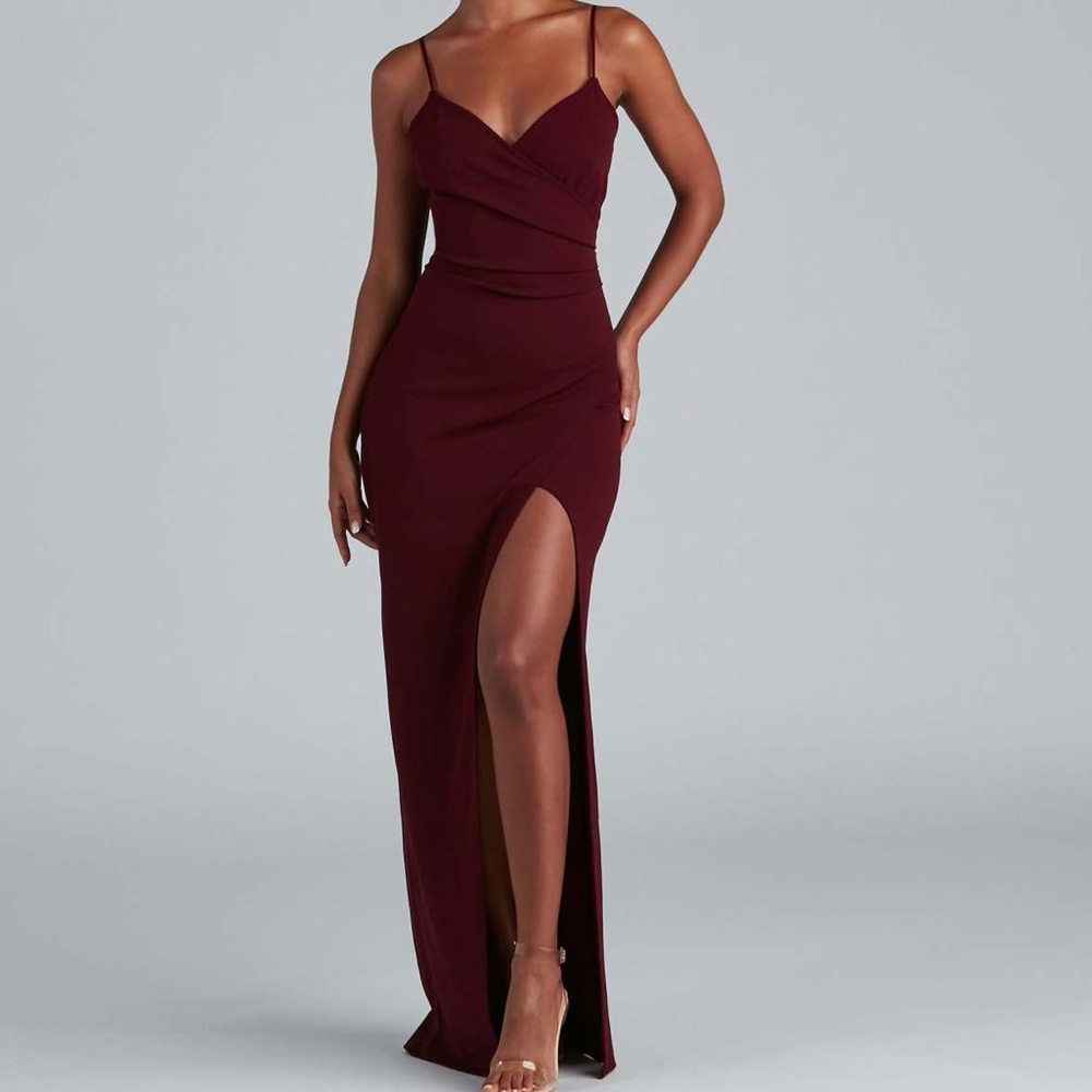Burgundy/ wine Windsor dress v neck slit maxi